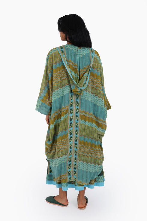 Long printed over sized coat with hoodie and pockets